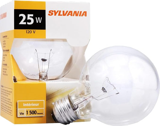 Sylvania 25 Watt Vanity Light Bulbs 1 Pack - Incandescent E26 Medium Base Globe Bulbs for Bathroom, Dimmable G25 Type G Round Vanity Bulbs 25W, 120V Clear Warm White