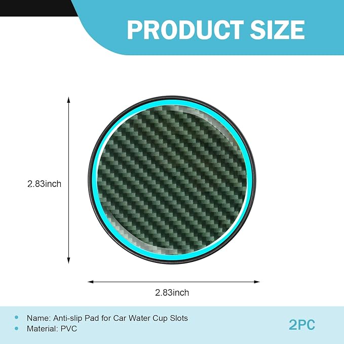 2 PCS Car Cup Holder Coaster, Luminous Carbon Fiber Non-Slip Embedded Coaster Pad, 2.83" Insert Water Bottle Holder Pads, Universal Car Interior Decoration Accessories Mat (Carbon Fiber)