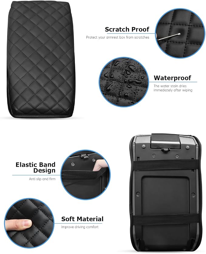 INTGET Car Center Console Armrest Cover for 2025 Subaru Crosstrek/Impreza Accessories 2024 Leather Arm Rest Box Lid Middle Console Seat Cover Protector (Black with Cushion, 2024+)