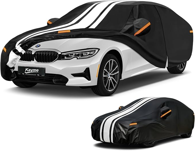Kayme Heavy Duty Car Cover Custom Fit for BMW 3 Series 320i 325i 328i 330i 335i (1982-2026), Outdoor Full Exterior Cover with Tape and Towel, Rain Snow Sun UV Protection.