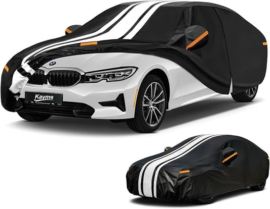 Kayme Heavy Duty Car Cover Custom Fit for BMW 3 Series 320i 325i 328i 330i 335i (1982-2026), Outdoor Full Exterior Cover with Tape and Towel, Rain Snow Sun UV Protection.