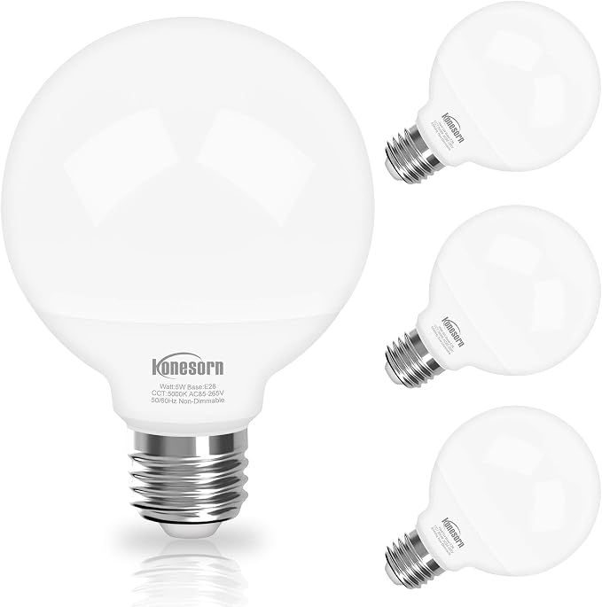 Honesorn Bathroom Light Bulbs E26 Base, 60 Watt Equivalent, 5000K Daylight, Vanity LED Globe Light Bulbs for Bathroom, G25 Round Light Bulbs for Vanity Mirror, CRI85+ 500LM, 120V, Non-dimmable, 4 Pack