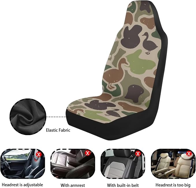 Duck Camo Car Seat Covers 2 Pcs Automobile Front Seat Covers Breathable Protection Interior Accessories Anti-Slip Back Fabric Compatible with Most Cars,SUV,Sedan