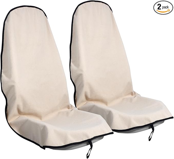 Car Seat Cover Protector Front Seats,for Gym Workout,Running,Swimming,Beach and Hiking,Waterproof Sweat Towel Bucket Seat Covers for Cars SUV Trucks (Off-White, 2Pcs)