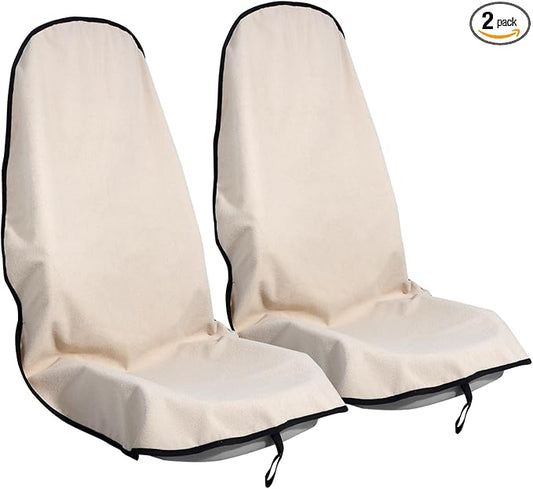 Car Seat Cover Protector Front Seats,for Gym Workout,Running,Swimming,Beach and Hiking,Waterproof Sweat Towel Bucket Seat Covers for Cars SUV Trucks (Off-White, 2Pcs)
