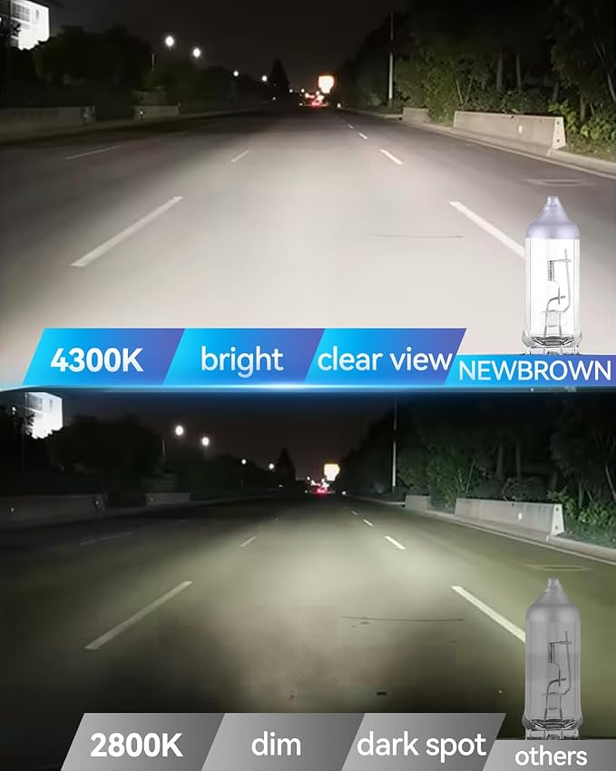 NEWBROWN H11 Headlight Bulb 200% brightness 4300K White 12V/55W H11 Bulb Halogen Long Life Replacement PGJ19-2 (H11, 2 Pack)