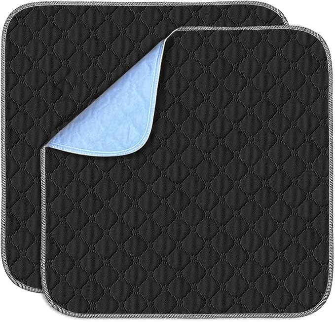 2 Pack Waterproof Chair Pads for Incontinence, Wheelchair Seat Pads, Reusable Washable Seat Protector Pads for Bed, Seat, Wheelchair & Recliner, Black