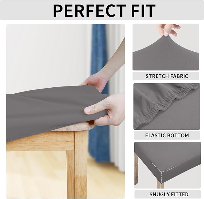 Easy-Going 100% Waterproof Seat Covers for Dining Room Chairs Set of 8, Stretch Chair Seat Slipcovers Protector Removable and Washable Kitchen Dining Chair Covers, Light Gray