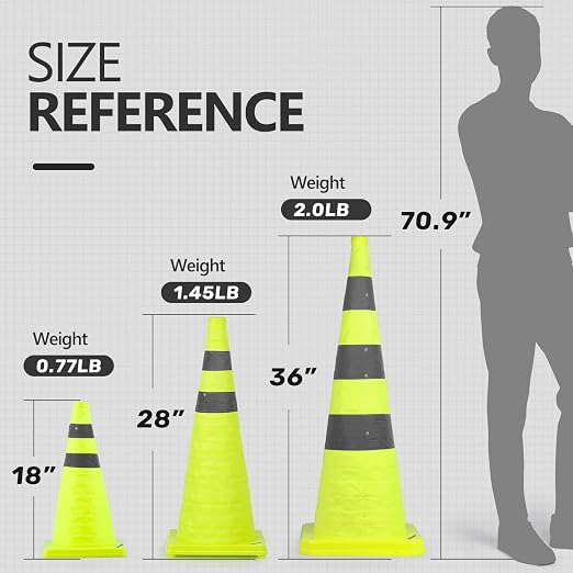 BATTIFE [4 Pack] 18 Inch Collapsible Traffic Cones, Lime Green Safety Cones, Pop-up Cones with Reflective Collar, for Driving Practice,Road Parking (Green)