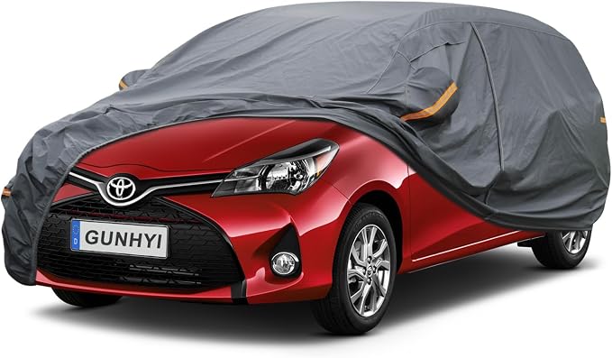 GUNHYI Premium Car Cover Custom Fit Toyota Yaris, 16 Layers Heavy Duty Car Cover Waterproof All Weather with Zipper Door for Sun Rain Snow Dust Uv Protection
