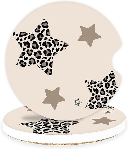 Ceramic Car Coasters – Absorbent Car Cup Holder Coaster Set for Women, Cute Aesthetic Car Accessories for Girls, 2 Pack (Oatmeal)