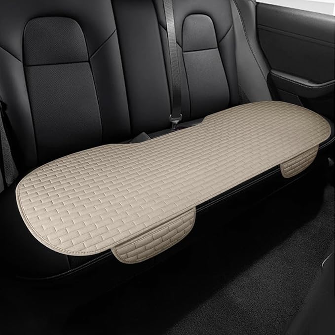 Car Rear Seat Cover, Breathable Linen Auto Seats Cushion (Beige) | Anti-Slip Vehicle Seat Pad with Storage Pocket, Universal Automotive Seats Protection Mat for Car, SUV, Truck