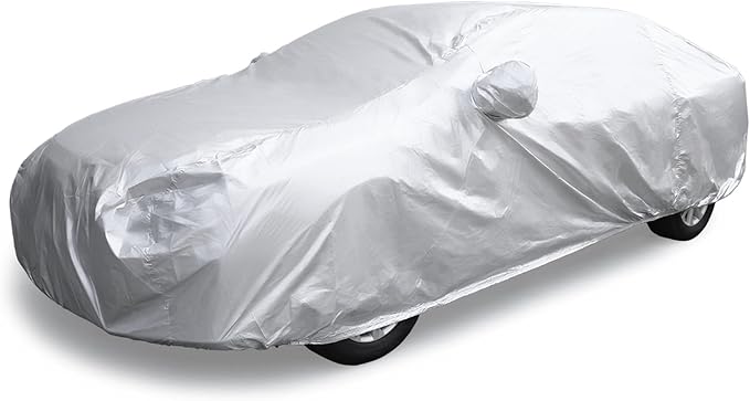 3XL Silver Tone 190T Car Cover Outdoor Weather Waterproof Scratch Rain Snow Heat Resistant W Mirror Pocket 490 x 180 x 160cm Replacement Car Parts