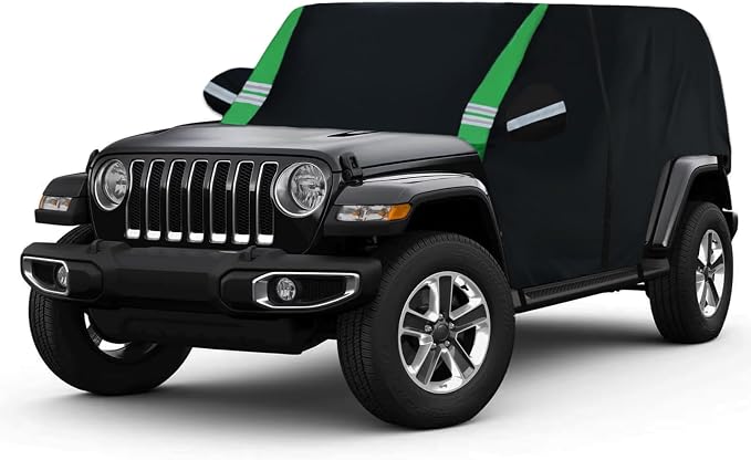 Cab Cover Compatible with Jeep Wrangler Waterproof 4 Door Custom Fits for TJ YJ CJ JK JL, Outdoor Half Exterior Soft Cotton Lining Dust Sun Rain Snow Hail Protection with Trunk Zipper