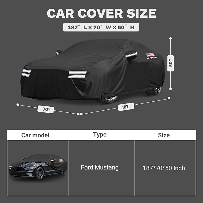 Car Cover Compatible with Ford Mustang, Full Car Covers Waterproof All Weather Dustproof, Snowproof, UV Protection Exterior Car Covers for Automobiles Universal Fit Ford Mustang