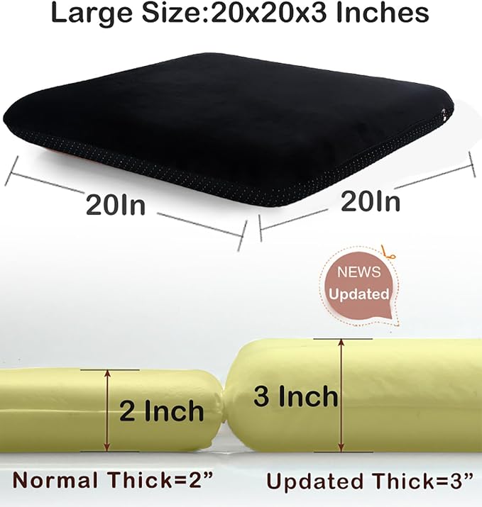 Sigmat Recliner Cushion for Elderly with Memory Foam 20x20x3 Inches Large Square Seat Cushion for Recliner Chair, Floor Pillow, Truck Seat Cushion Black