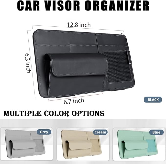 Car Visor Organizer, Multi-Pocket Sunvisor Storage with Sunglass Holder, Document Holder and Visor Card Clip, Fit for AUTO SUV & Truck, Leather Car Accessories Interior (Pink)