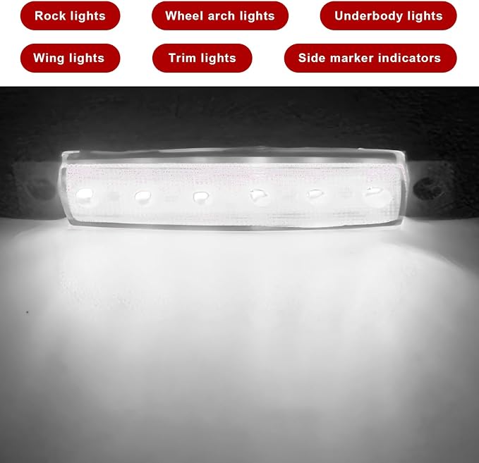 10 PCS Car LED Rock Strip Lights, 3.8" 6 LED Shockproof Thin Line Side Marker Clearance Light, Waterproof Exterior Underglow Wheel Fender Well Lighting Kit for Most Vehicles (White)