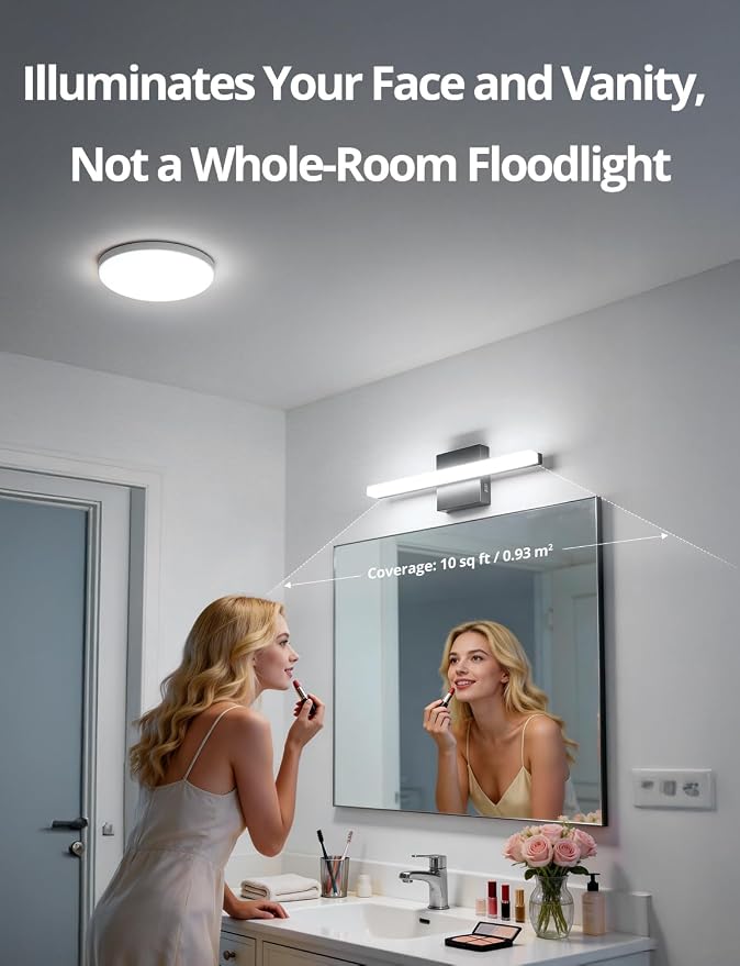 Combuh Black Bathroom Light Fixtures Over Mirror Lighting Gentle, 9W 16 Inch Modern LED Small Vanity Lamp Bar IP44 Slim Linear Bath Wall Sconces for Restroom Indoor Cool White 6000K