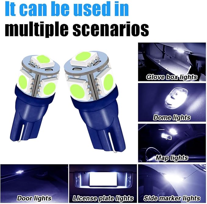 smilfuy 2PCS T10 194 LED Bulbs Tag Lights for License Plate, 6000K Ice Blue | Wedge 168 T10 2825 5SMD 5050 Chips LED Bulb, 12V Bulb Replacement for Car Interior Dome Map Door Courtesy License Plate Light