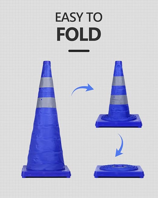 BATTIFE [4 Pack] 28 Inch Collapsible Traffic Safety Cones, Multi Purpose Pop-up Cones and Reflective Collar, for Road Parking, Driving Practice (Blue)