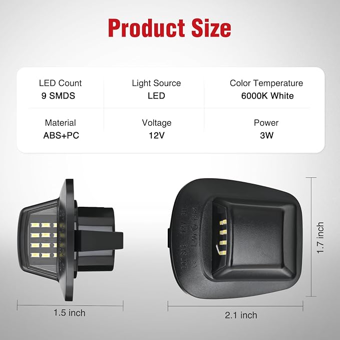 Nilight License Plate Lights Compatible with 1997 1998 1999 2010 2011 Dodge Dakota 2006-2009 Mitsubishi Raider with Black Housing 6000K White 2PCS Pack