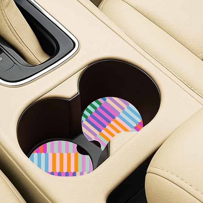 Ceramic Car Coasters – Absorbent Car Cup Holder Coaster Set for Women, Cute Aesthetic Car Accessories for Girls, 2 Pack (Sunset Spectrum)