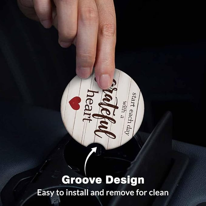Inspirational Quotes Car Coasters for Cup Holders Car Cup Holder Coasters 2 Pack for Car, Anti Slip Ceramic Car Cup Mat with Finger Notch Cute Car Interior Accessories for Women Men