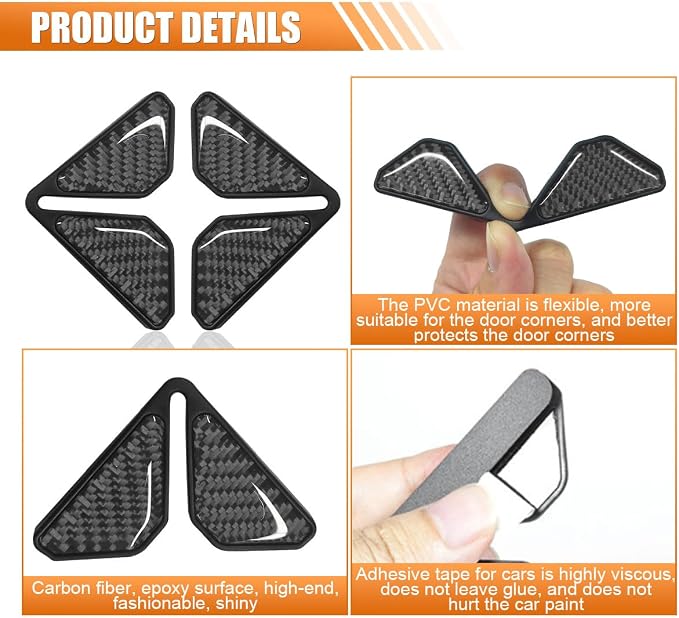 2PCS Car Door Protector Edge Guards for Door Corner, Carbon Fiber Anti-Collision Front Doors Corner Protector Self-Adhesive Sticker, Universal Vehicle Decoration Accessories (Black)