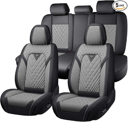 for Toyota Prius Car Seat Covers 2001-2026,Nappa Leather, 360° Full Protection, Thick Padding & Memory Foam, Waterproof & Stain-Resistant Seat Cover Full Set (5 Seat,Black&Gray)