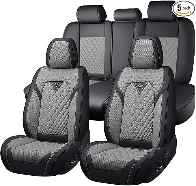 Fit for Toyota RAV4 Seat Covers 2001-2026,Premium Leather, 360° Full Protection, Thick Padding & Memory Foam, Waterproof & Stain-Resistant Car Seat Cover Full Set (5 Seat,Black&Gray)