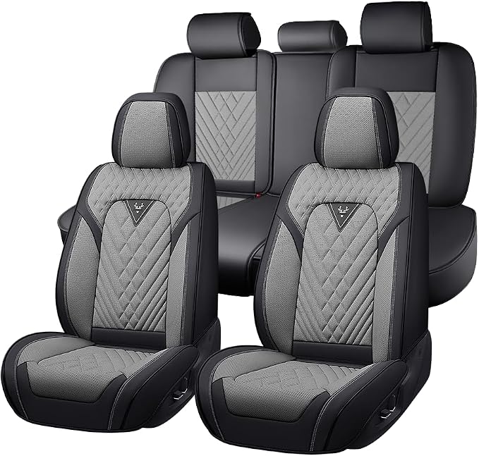 Fit for Toyota Sequoia Seat Covers 2001-2026, Nappa Leather, 360° Full Protection, Thick Padding & Memory Foam, Waterproof & Stain-Resistant Seat Cover (Full Set,Black&Gray)