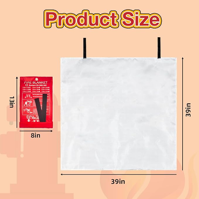 10 Pack Fire Blanket Emergency for Home Kitchen, 39 x 39 Large Emergency Fire Suppression Blankets Fiberglass Flame Retardant Protection for Home Kitchen Car Office Warehouse Camping Safety