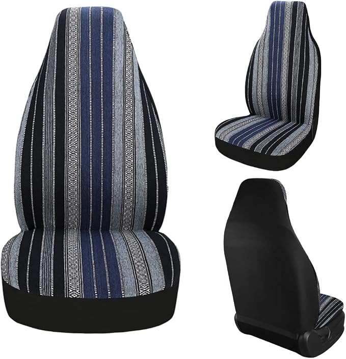 Baja Saddle Blanket Car Seat Covers 7PCS Full Set, Breathable and Washable Striped Woven Automotive Vehicle Seat Cover Universal for Sedan, SUV, Truck, Airbag Compatible