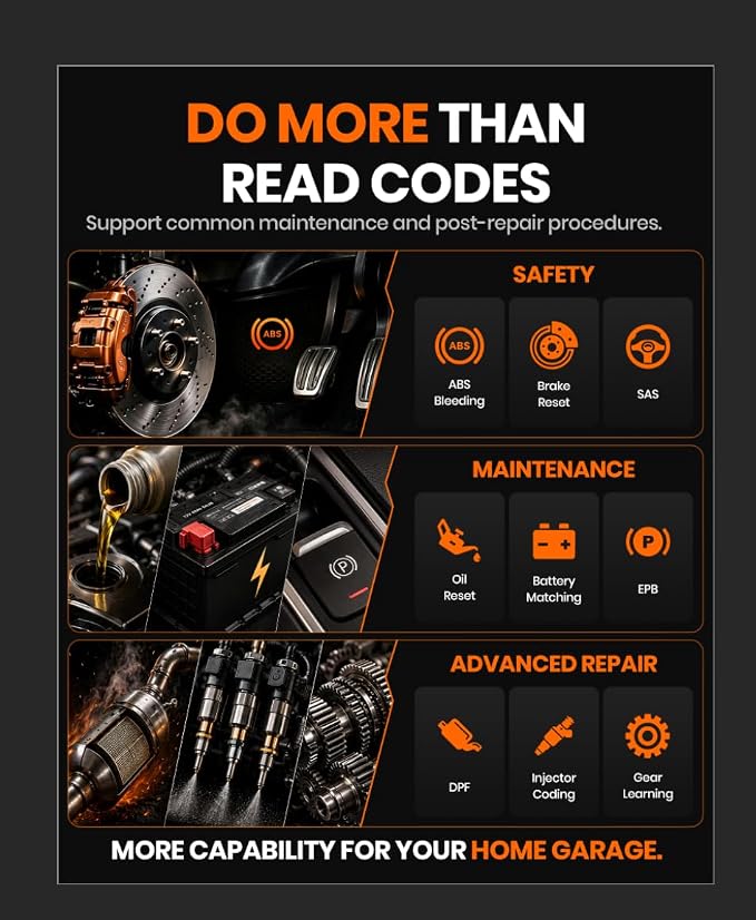 ANCEL DS200 OBD2 Scanner Full System Car Diagnostic Tool, Code Reader with 15+ Reset Services, ABS SRS Transmission Engine Scanner, Oil Reset Battery Matching ABS Bleeding DPF Regen, Lifetime Update