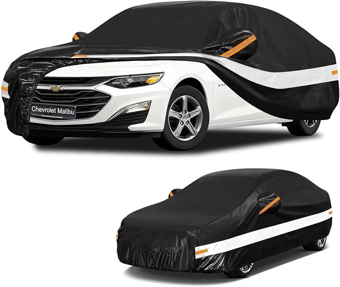 10 Layers Car Cover Custom Fit for Chevrolet Chevy Malibu (2012-2026), Waterproof All Weather for Automobiles, Outdoor Full Cover Sun Dust Rain Protection with Cotton. Black