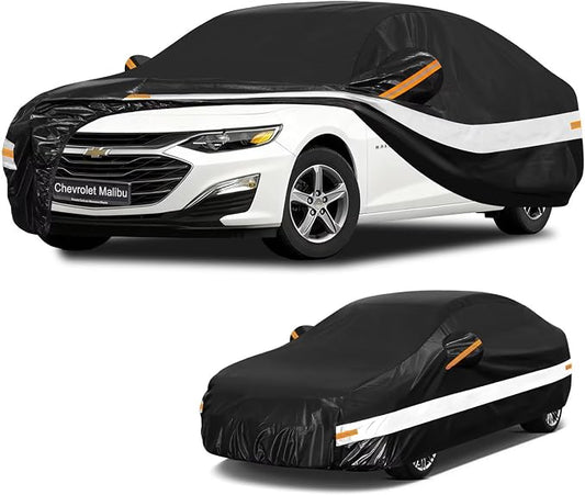 10 Layers Car Cover Custom Fit for Chevrolet Chevy Malibu (2012-2026), Waterproof All Weather for Automobiles, Outdoor Full Cover Sun Dust Rain Protection with Cotton. Black