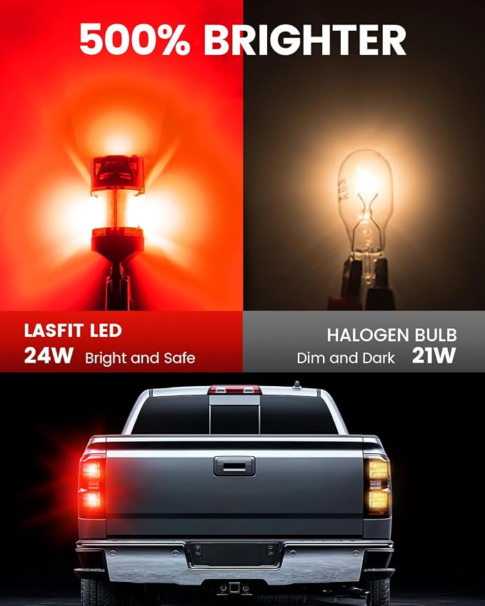 LASFIT CANBUS 3157 LED Bulb Red,3057 4157 LED With Built-in Resistor for Brake Light Bulbs with Fan,3156 Anti Hyper Flash Error Free for 2007-2013 Silverado 1500,Tail Lights, Stop Lights, Pack of 2