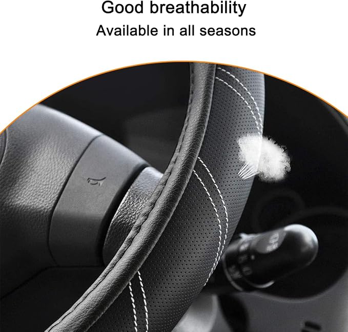 Mandark Car Steering Wheel Cover, Elastic Sport Leather Vehicle Steering Wheel Protector, Non-Slip Soft Grip Padded Auto Interior Protective Accessories, 14.5-15 Inch Universal Fit（Black）