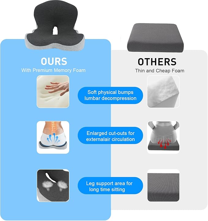 Denchy Memory Foam Car Seat Cushion with Back Support, Truck Driver Cushion | Seat Cushion with Lumbar Support Pillow for Long Driving, Orthopedic Butt Sitting Pad for Office Chair Pain Relief