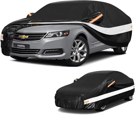10 Layers Car Cover Custom Fit for Chevrolet Chevy Impala(2000-2020), Waterproof All Weather for Automobiles, Outdoor Full Cover Sun Dust Rain Protection with Cotton. Black