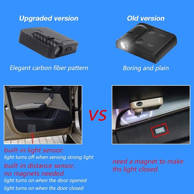 2 PCS Car Door Lights - Logo Projector Universal Wireless Car Door Led Projector Lights Carbon Fibre Upgraded Welcome Shadow Light for All Brands Car/Motorcycle Shadow Laser Projector