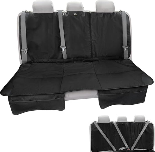 Car Seat Protector, Under Child Car Seats Cover | Waterproof, 3 Functional Rear Belts, Baby Carseat Cushion, Covers Fabric and Leather Seats | 4Pockets Non-Slip Thick Padding