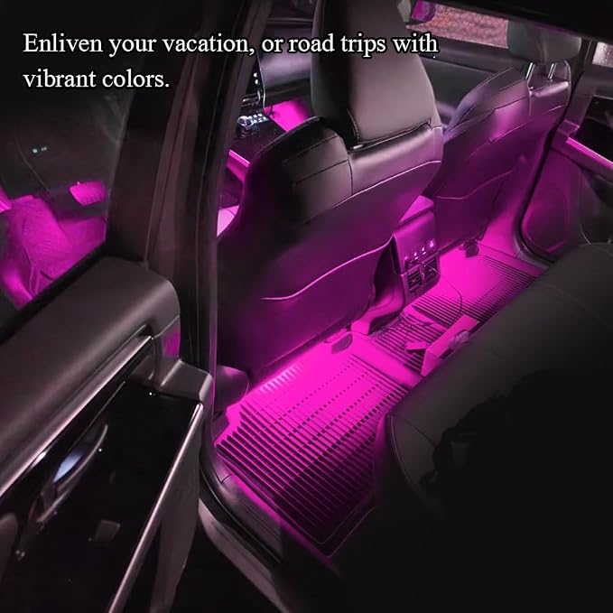 Car LED Strip Light, Car Interior Light, 12V 24 LED Under Dash Atmosphere Lights with Cigarette Lighter Port, Auto Atmosphere Under Dash Lighting for Vehicles (Pink Purple, Cigarette Lighter)