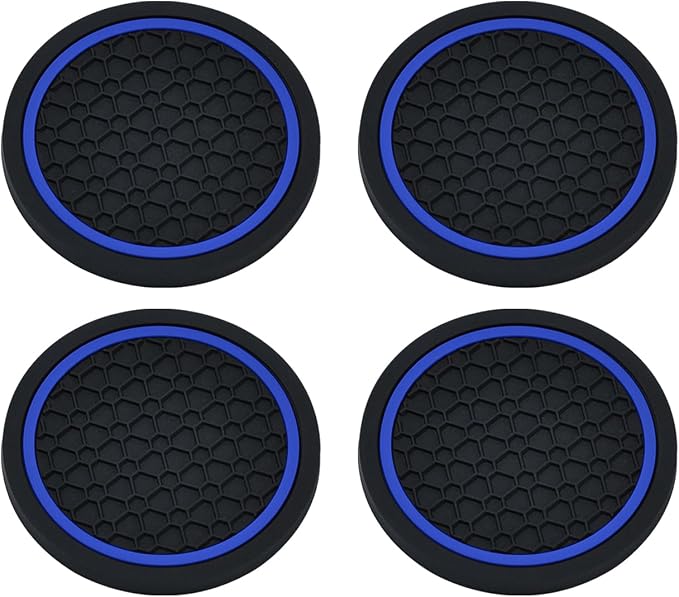 4PCS Car Cup Holder Coasters, 2.75 Inch Non-Slip Insert Water Bottle Holder Pads, Dustproof Automotive Interior Accessories Mat, Universal for Vehicles, Trucks, RVs and More (Blue)