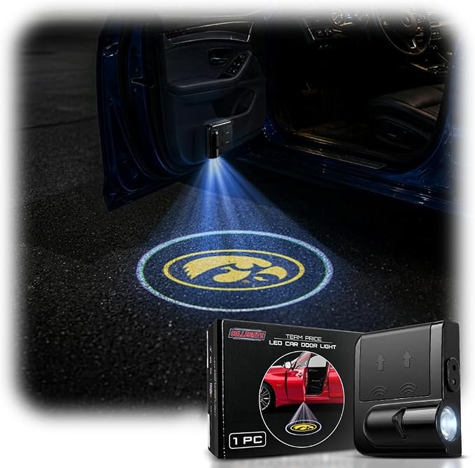 Sporticulture American Football Iowa Car Door Lights Logo Shadow Display - Officially Licensed NCAA Car Accessories - Show Your Team Pride - Battery Powered, Universal Fit