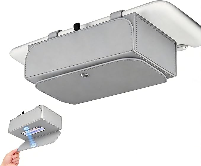 Magnetic Foldable Car Tissue Box - Easy-Install Tissue Holder for Sun Visors and Seat Backs,Premium Leather Car Napkin Organizer—Designed for Commuters,Rideshare Drivers and Families(Grey)