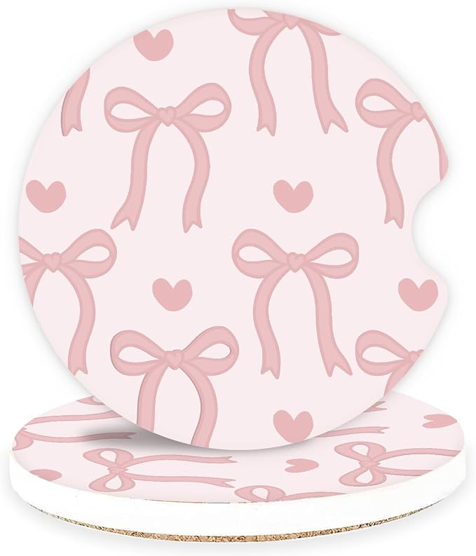 Ceramic Car Coasters – Absorbent Car Cup Holder Coaster Set for Women, Cute Aesthetic Car Accessories for Girls, 2 Pack (Peach)