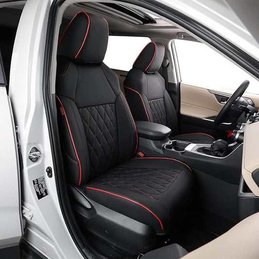 EKR Car Seat Covers for Honda CRV 2015-2016 Leatherette Full Set | Custom Fit for Honda CRV 2015 2016 Full Wrap,Airbag Compatible,Waterproof Pet-resistant,Faux Leather(Black with Red Piping)