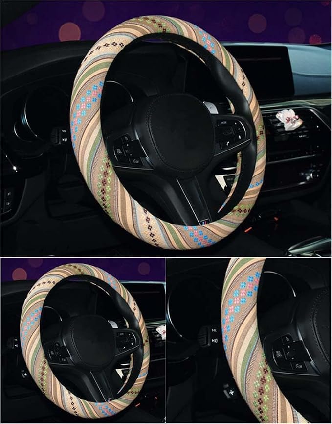 2016 Style Coarse Flax Cloth Automotive Steering Wheel Cover Anti Slip and Sweat Absorption Auto Car Wrap Cover (A)